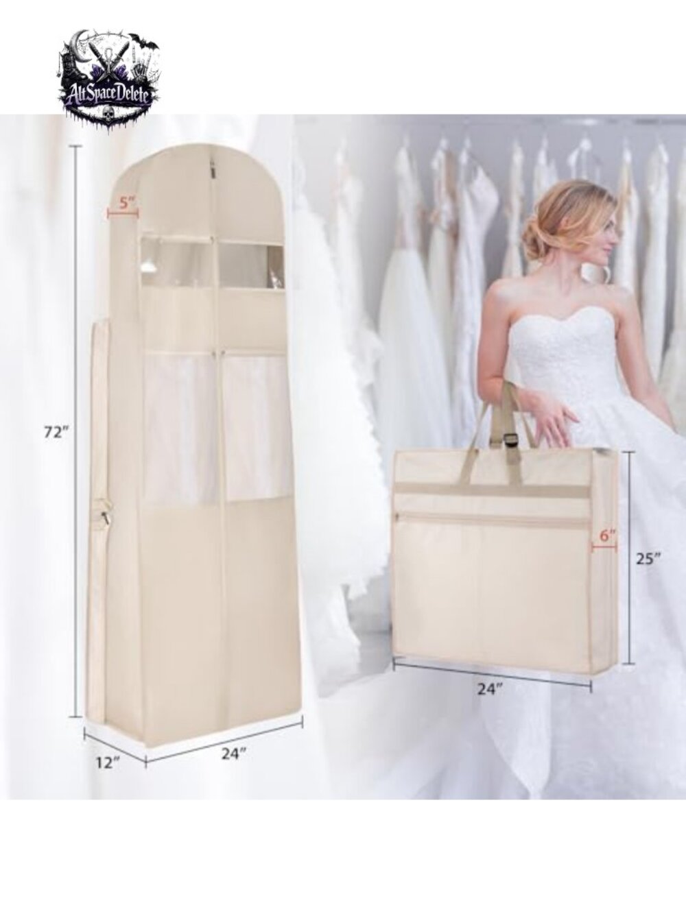 72" Wedding Dress Garment Bag Oxford Fabric Water Resistant Gown Travel Storage - Picture 2 of 5
